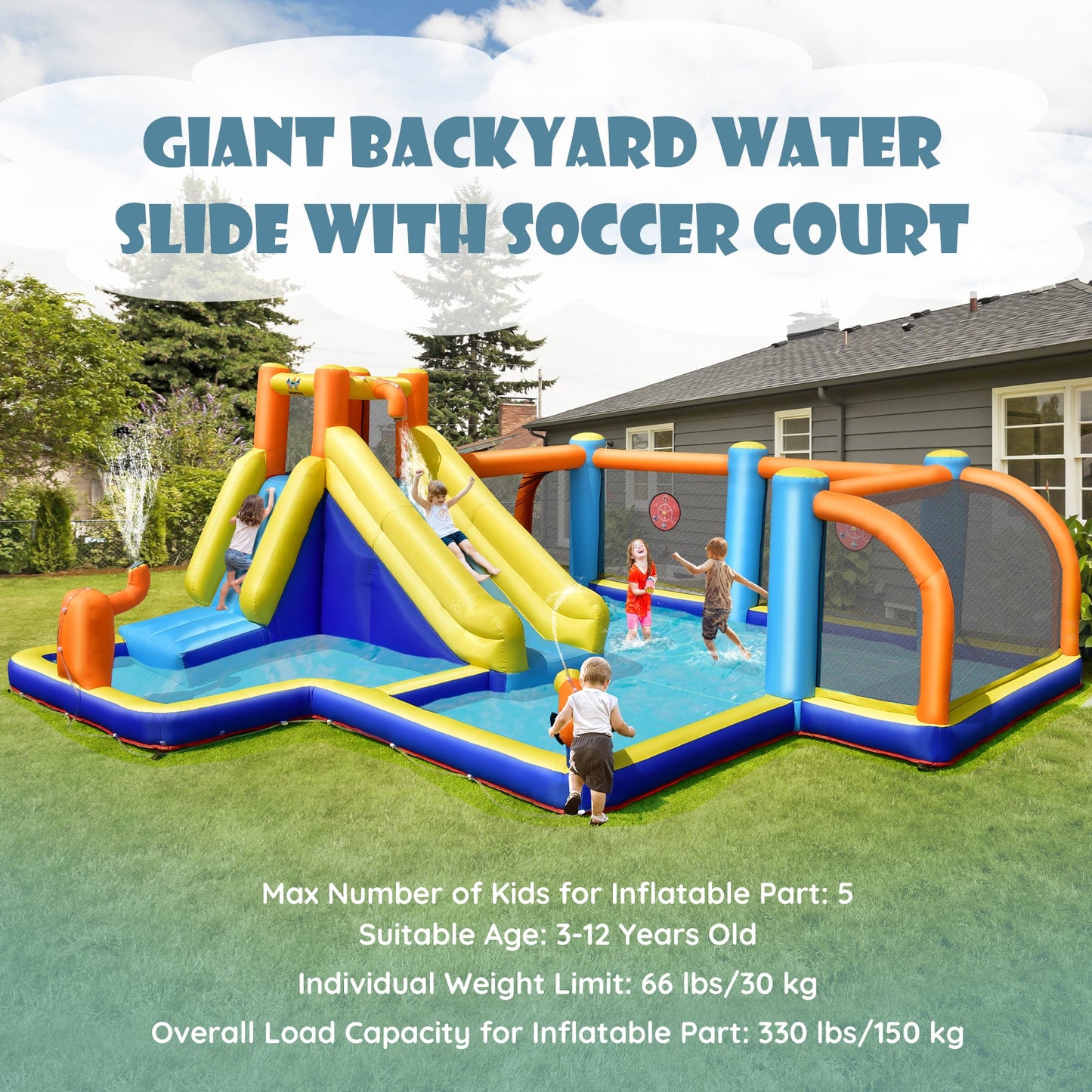 Gbruno Giant Soccer-Themed Inflatable Water Slide