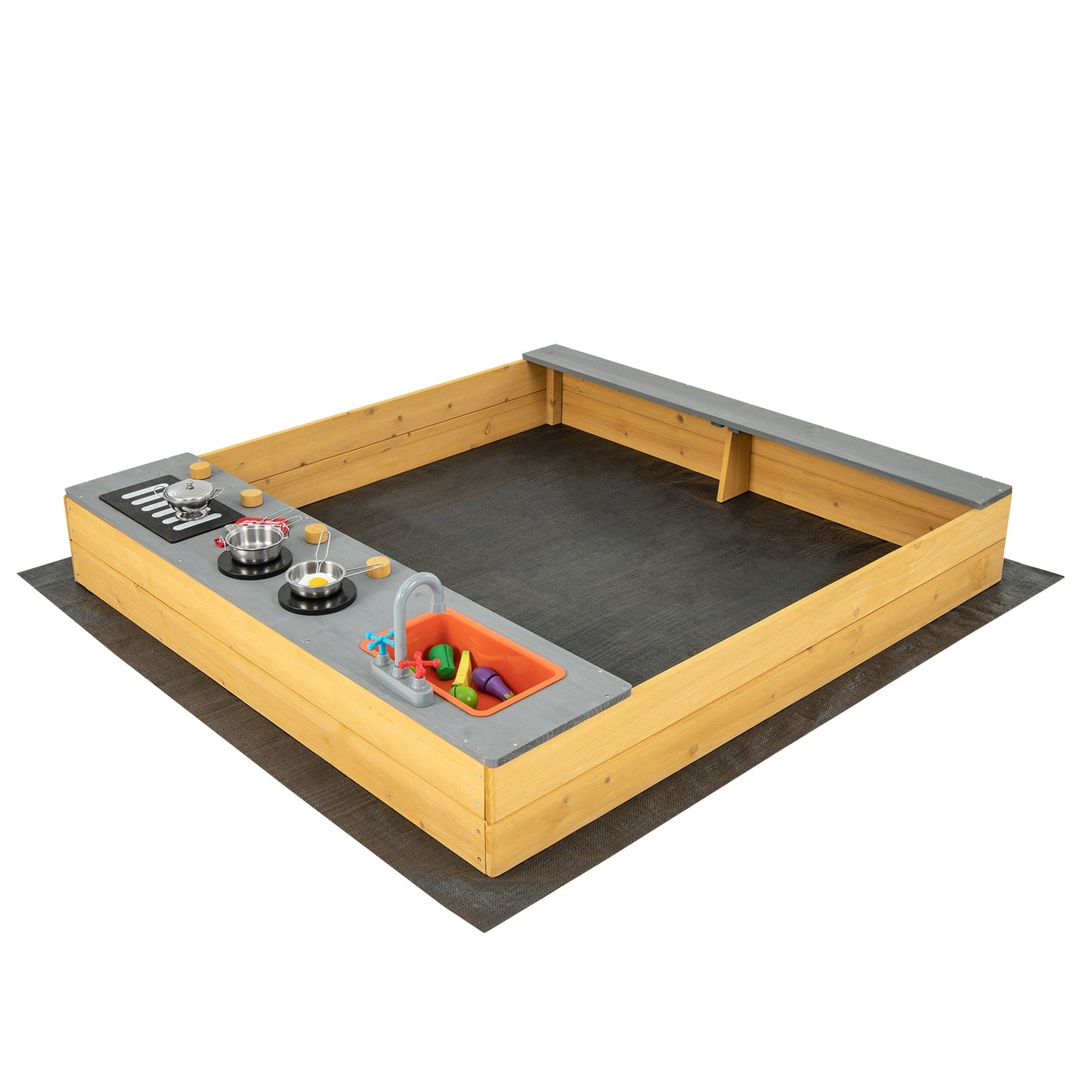 Gbruno Kids Wooden Sandbox with Kitchen Playset Accessories