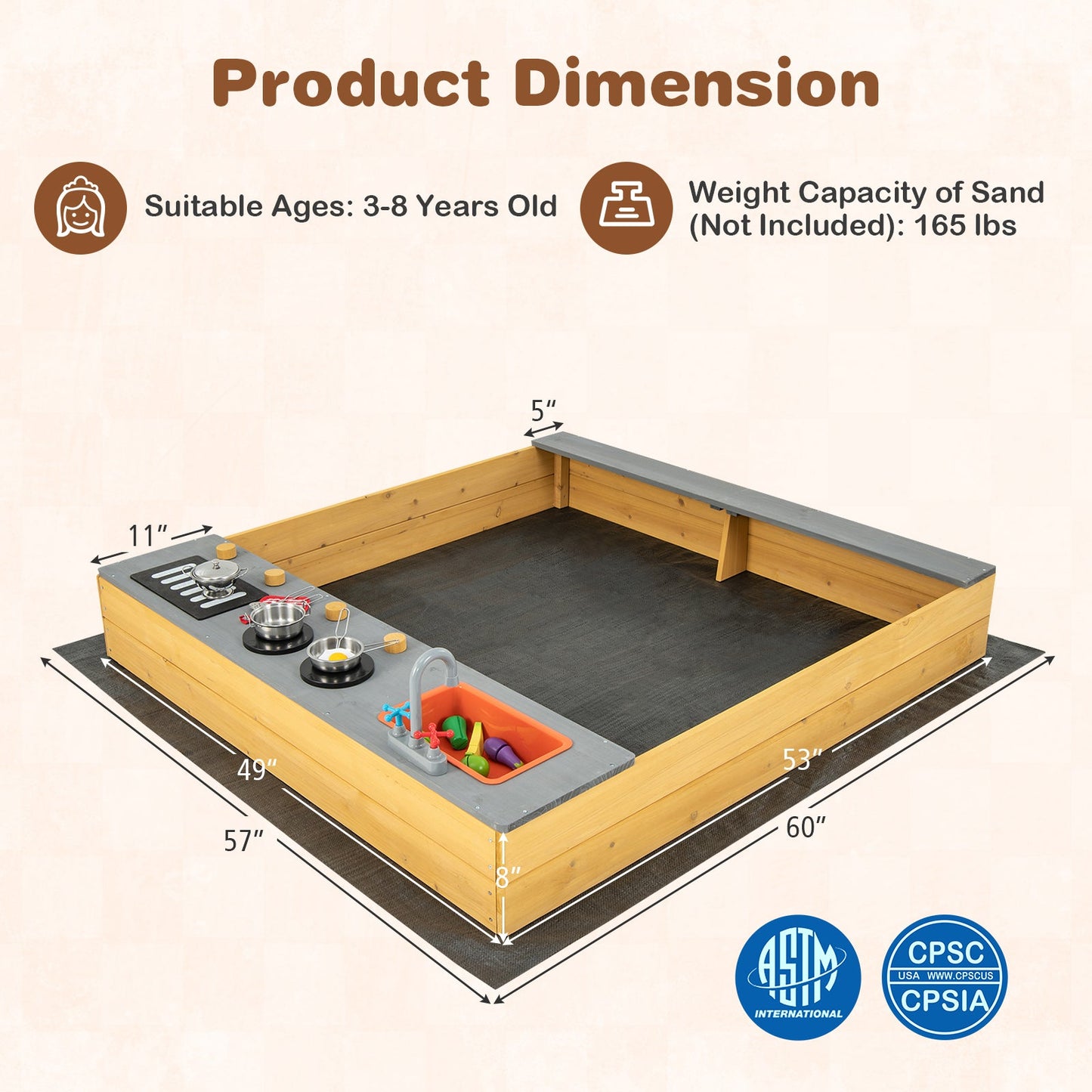 Gbruno Kids Wooden Sandbox with Kitchen Playset Accessories