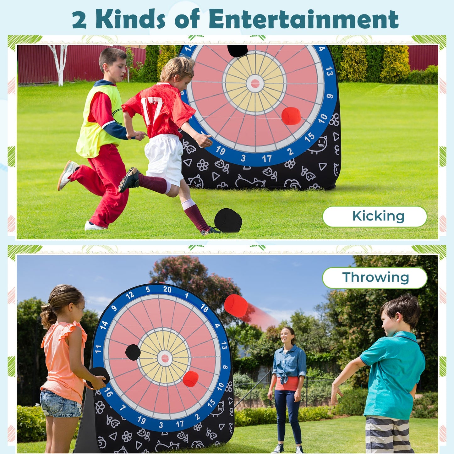 Gbruno Large Outdoor Dart Board Set with 4 Kick Balls for Kids