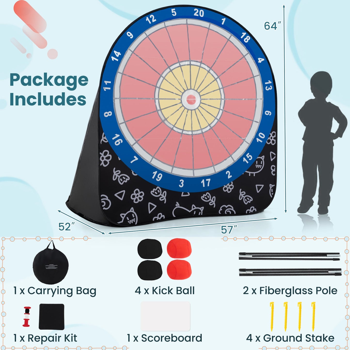 Gbruno Large Outdoor Dart Board Set with 4 Kick Balls for Kids