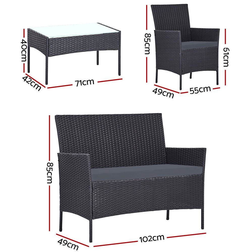 Gardeon 4-Piece Rattan Outdoor Lounge Set with Table