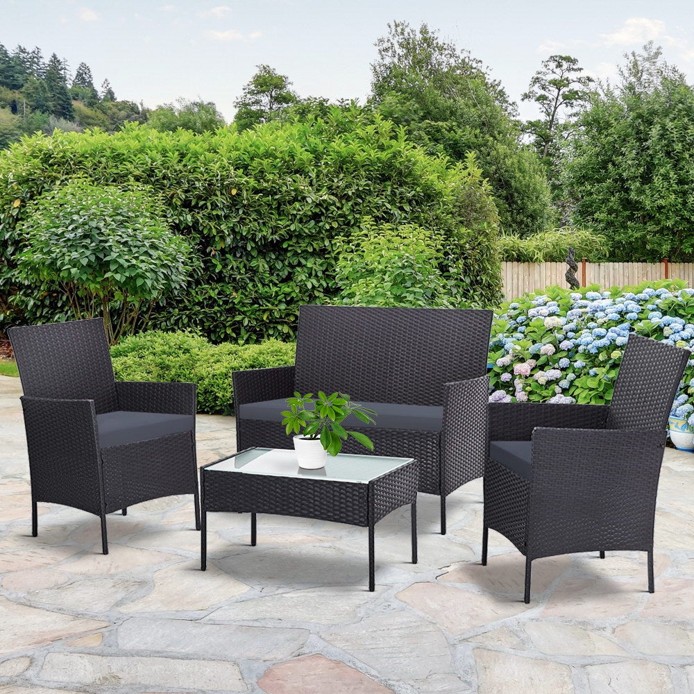 Gardeon 4-Piece Rattan Outdoor Lounge Set with Table