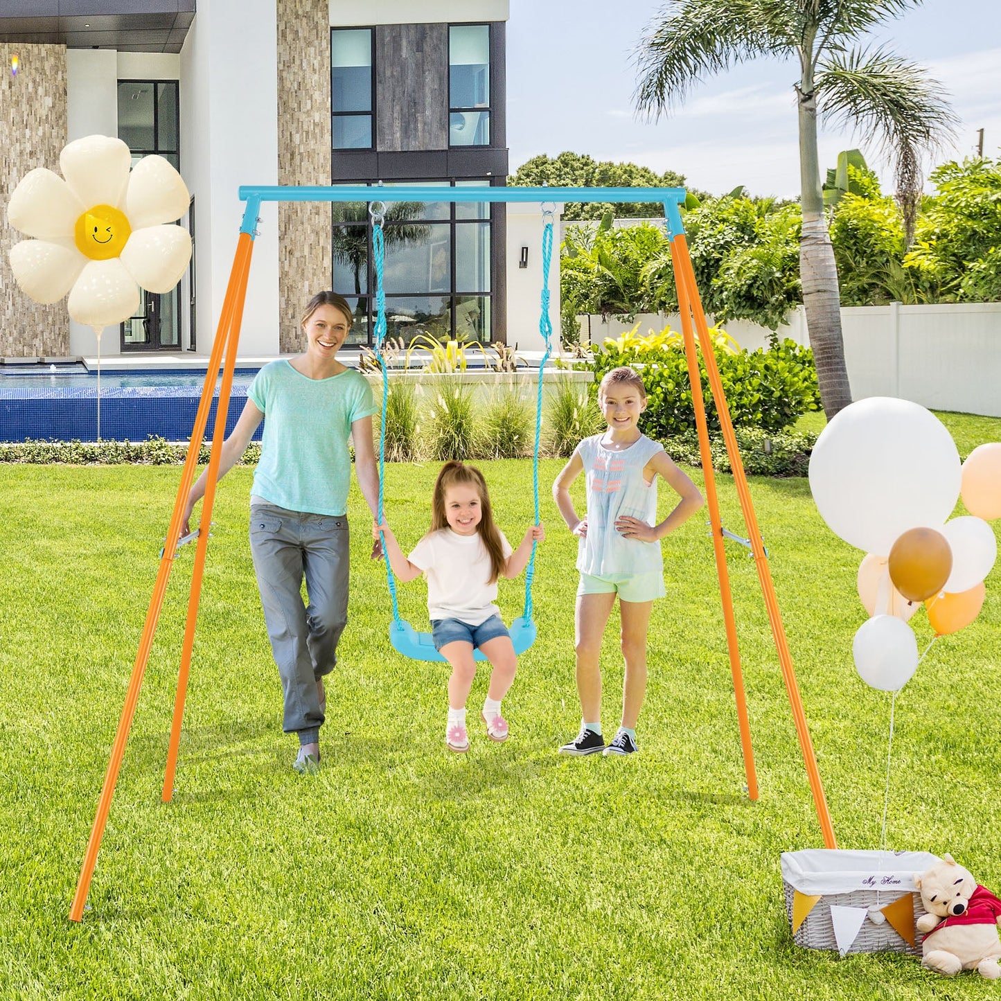 Gbruno Heavy Duty Metal Toddler Swing Set - Orange