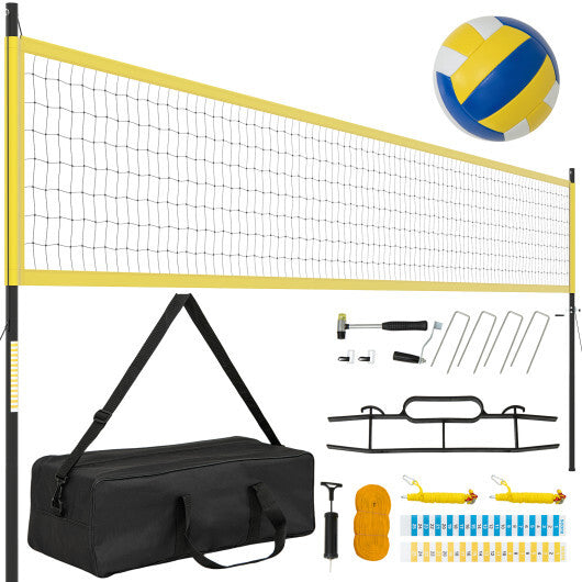 Portable Outdoor Volleyball Net Set Heavy-Duty Volleyball Net System-Yellow - Color: Yellow