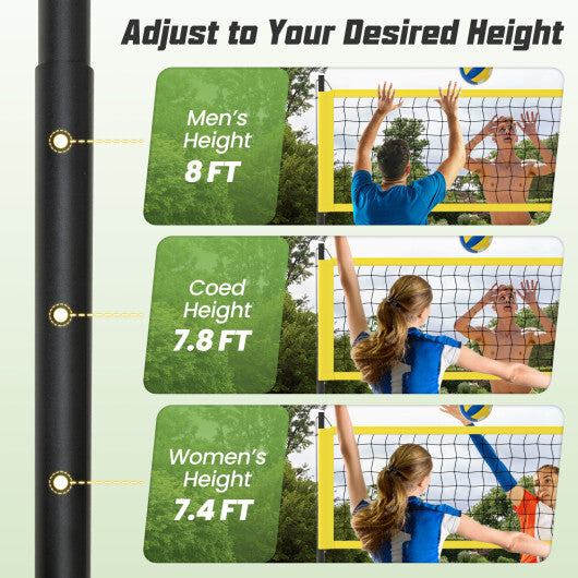 Portable Outdoor Volleyball Net Set Heavy-Duty Volleyball Net System-Yellow - Color: Yellow