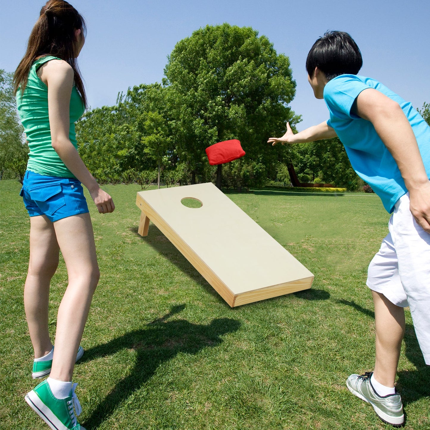 Gbruno Premium Solid Wood Cornhole Board Set with 8 Bean Bags