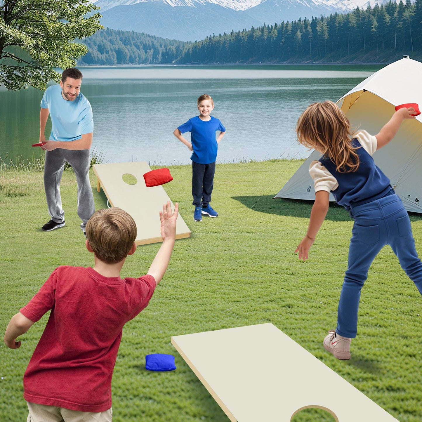 Gbruno Premium Solid Wood Cornhole Board Set with 8 Bean Bags