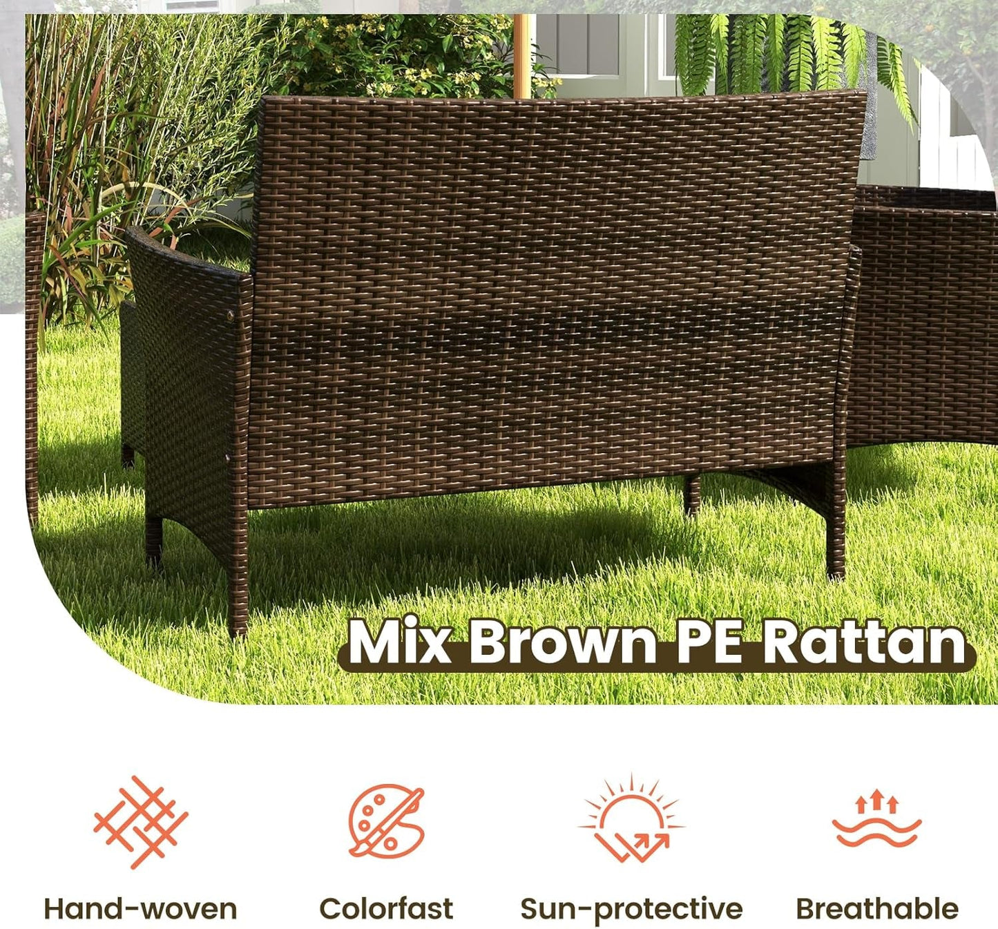 Elegant Rattan Patio Furniture Set with Cushions and Table