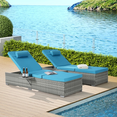 Premium Outdoor PE Rattan Adjustable Chaise Lounge Set with Table