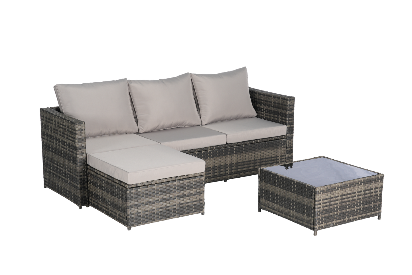 2 Piece Outdoor L-Shaped Wicker Patio Set – Sectional Sofa with