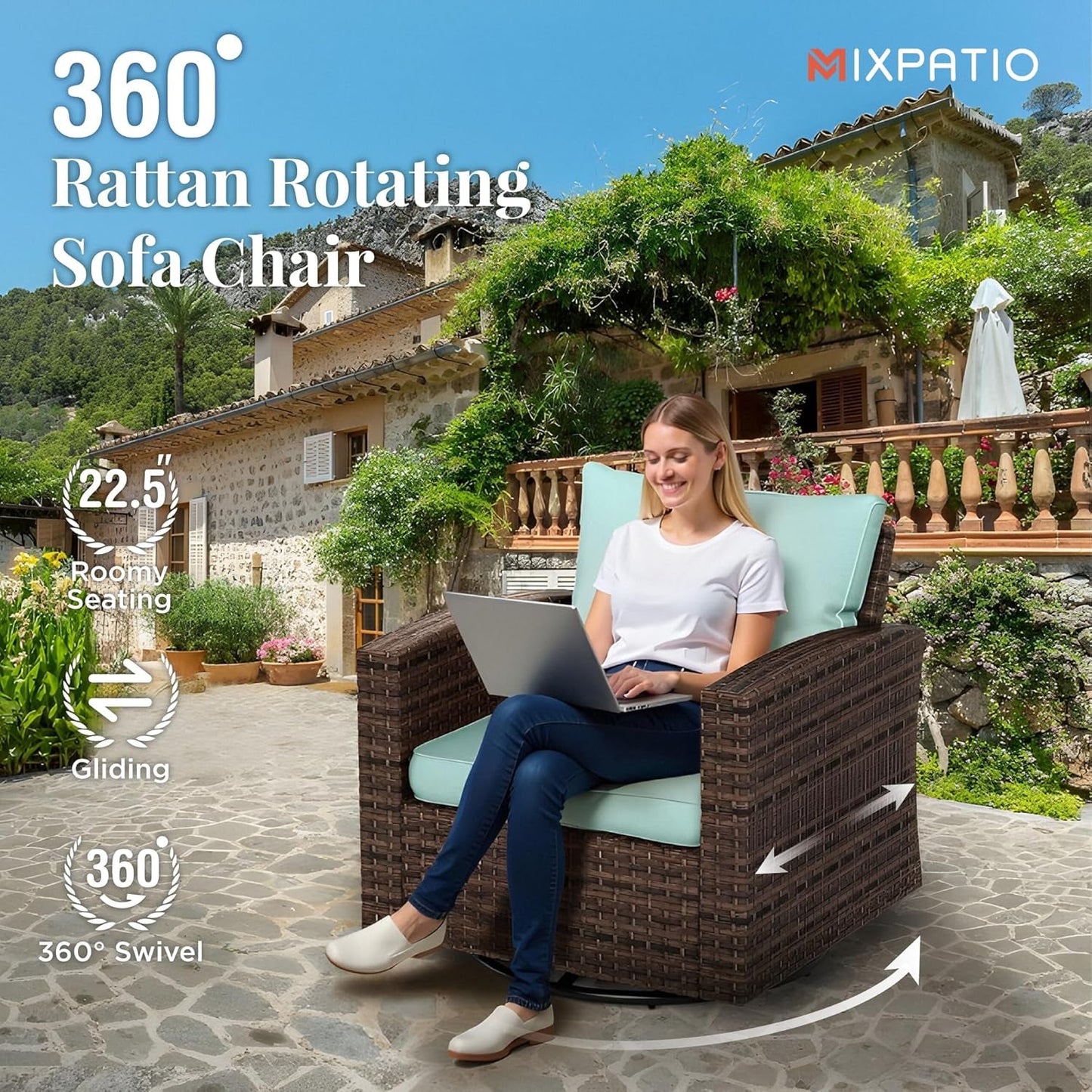 Swivel Glider Patio Furniture Set with Fire Pit