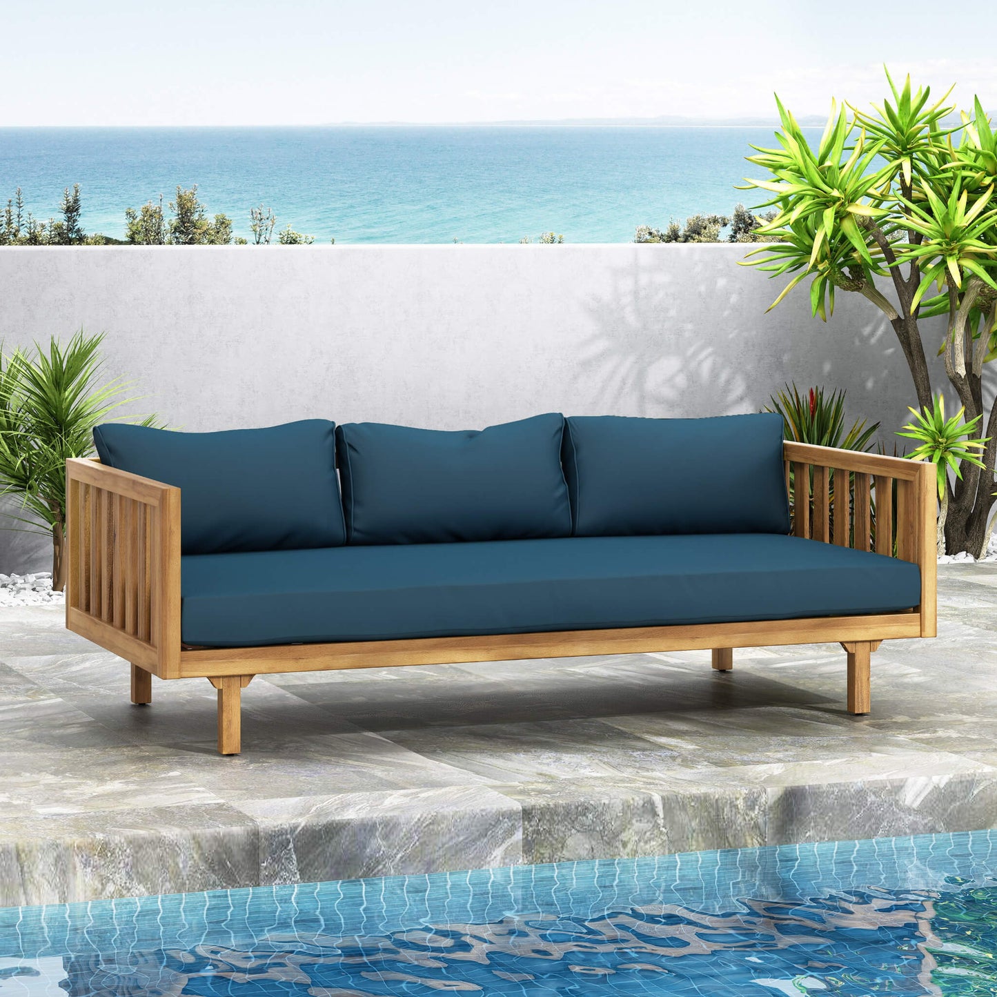 Alora 3-Seater Acacia Wood Daybed Sofa With Water-Resistant Cushions (SAK65773)