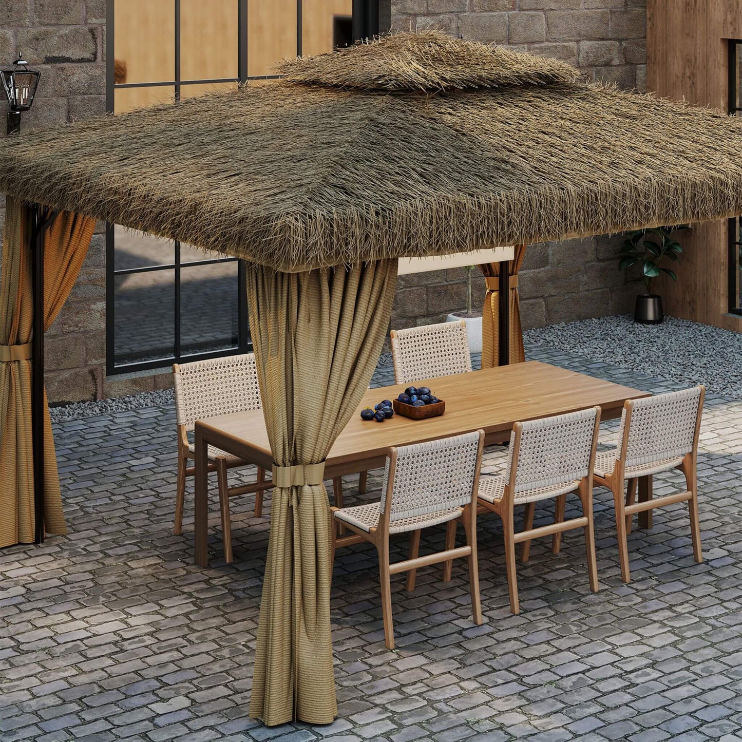 Double Canopy Patio Gazebo with Hawaiian Thatch Roof