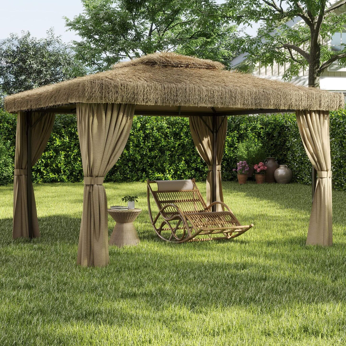 Double Canopy Patio Gazebo with Hawaiian Thatch Roof