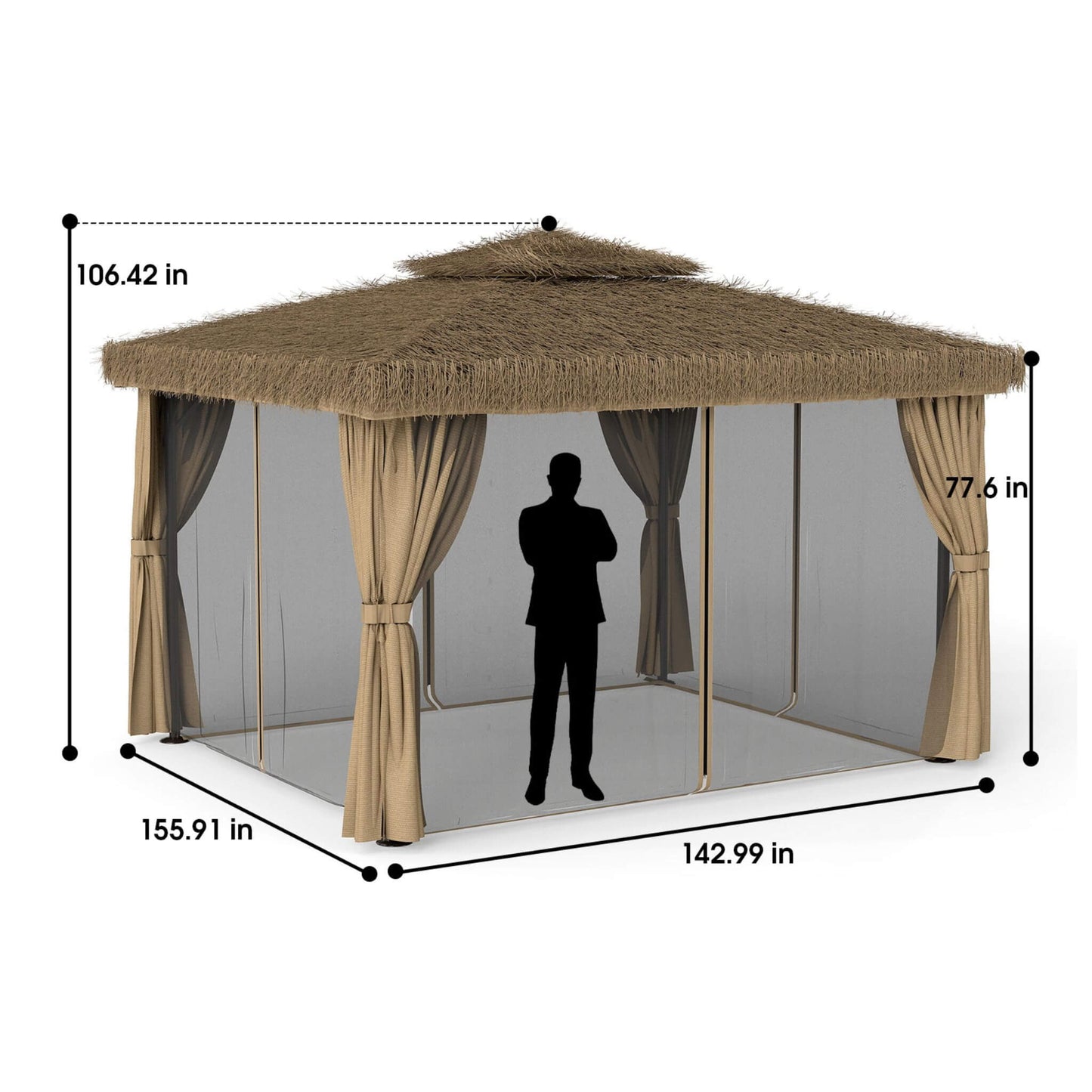Double Canopy Patio Gazebo with Hawaiian Thatch Roof