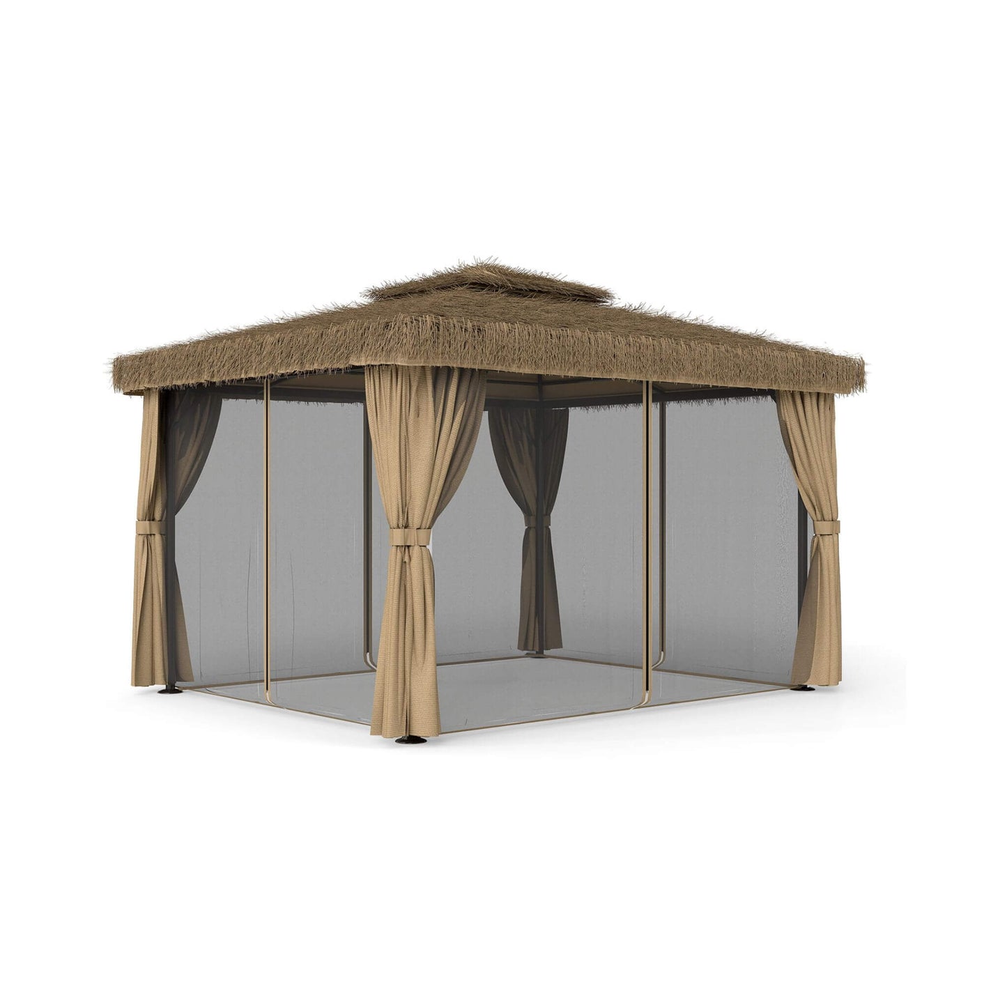 Double Canopy Patio Gazebo with Hawaiian Thatch Roof