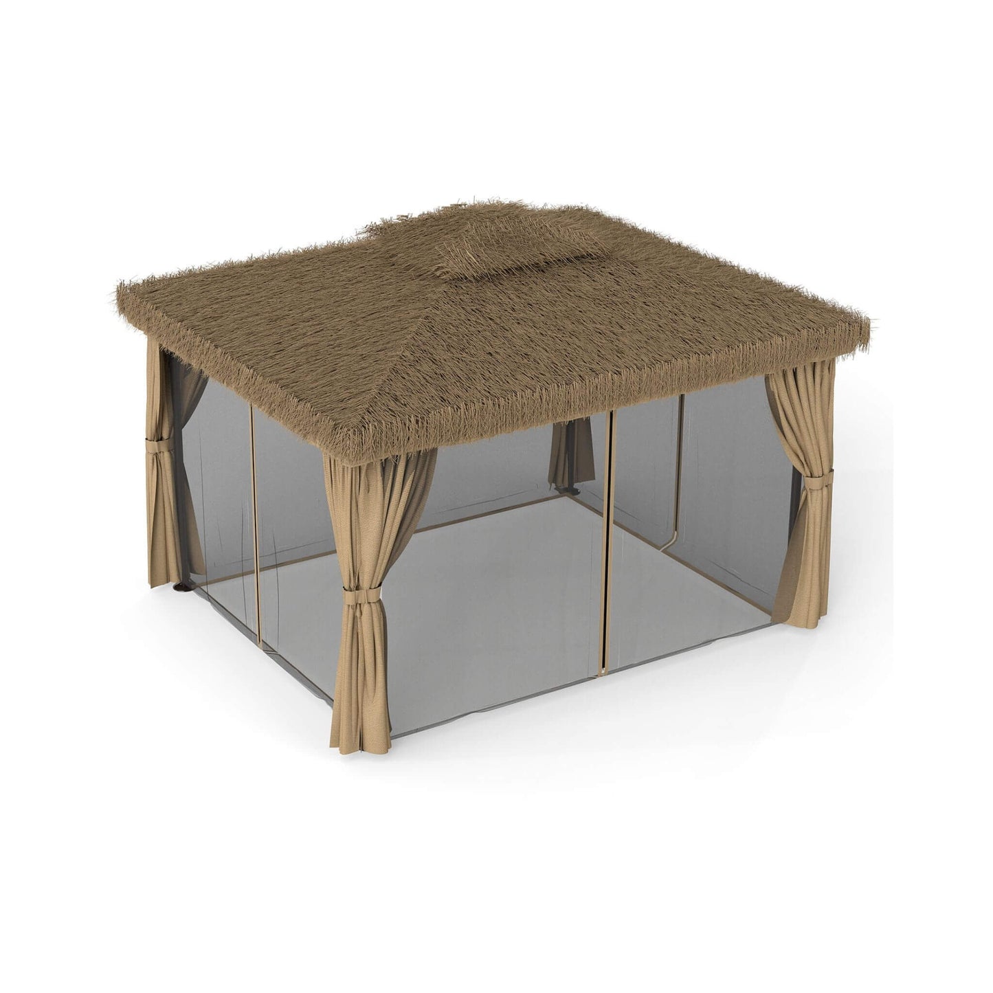 Double Canopy Patio Gazebo with Hawaiian Thatch Roof