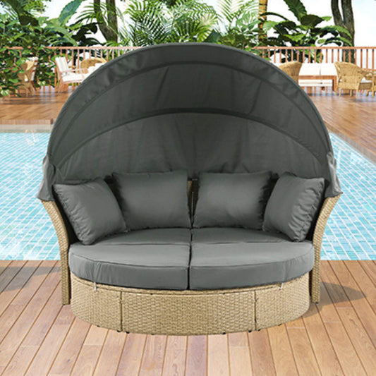 Alora Premium Outdoor Garden Wicker Rattan Patio Daybed With Retractable Canopy (SAK43581)