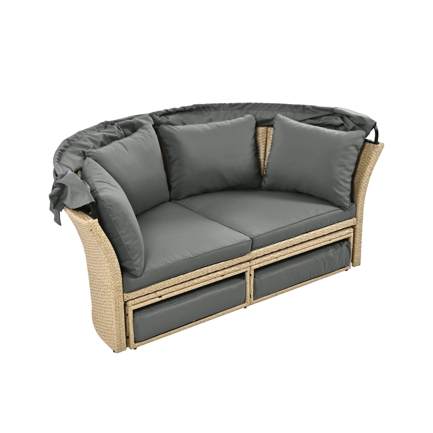 Alora Premium Outdoor Garden Wicker Rattan Patio Daybed With Retractable Canopy (SAK43581)