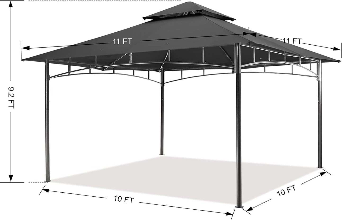 Stylish 11x11 Dark Gray Outdoor Gazebo with Steel Frame