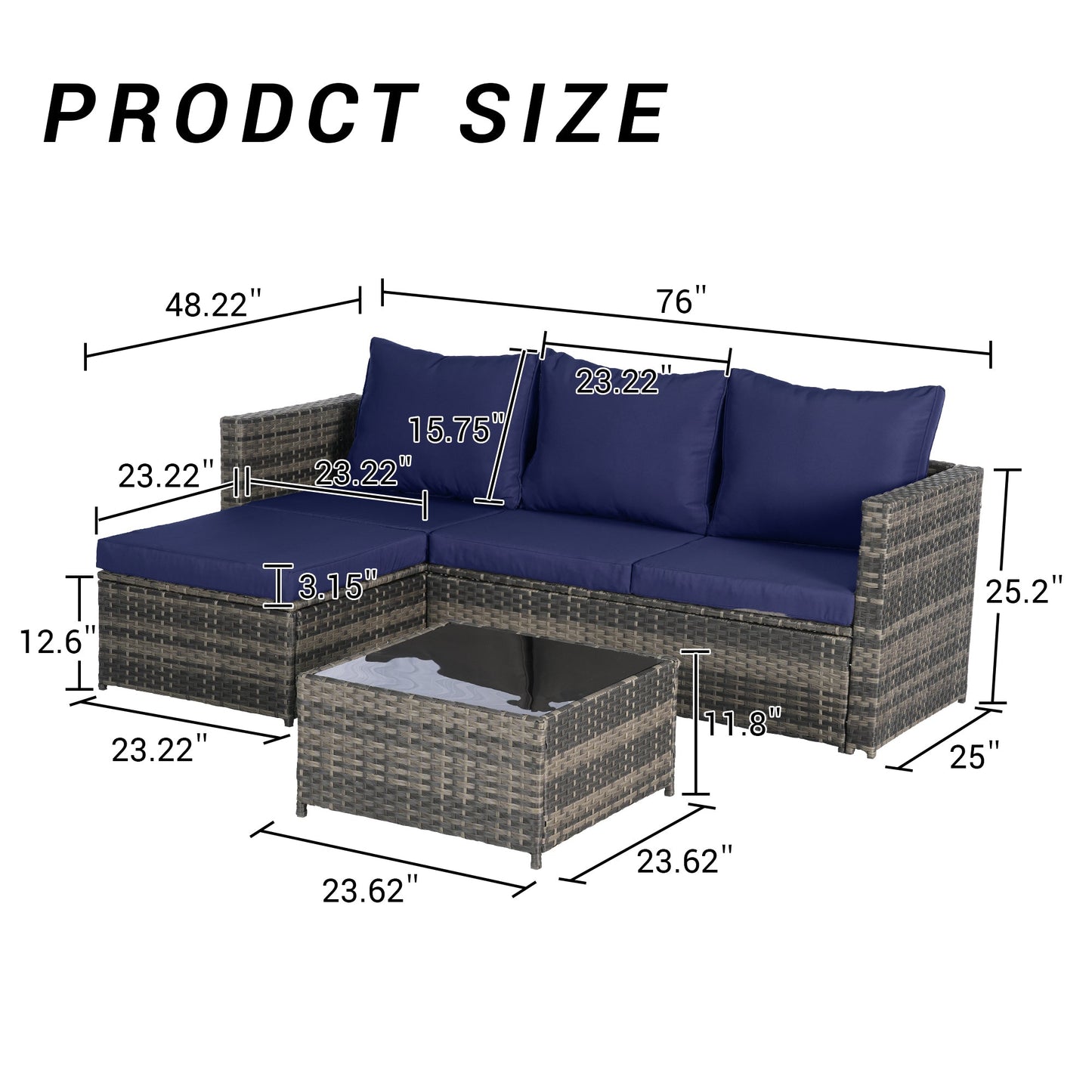 2 Piece Outdoor L-Shaped Wicker Patio Set – Sectional Sofa with