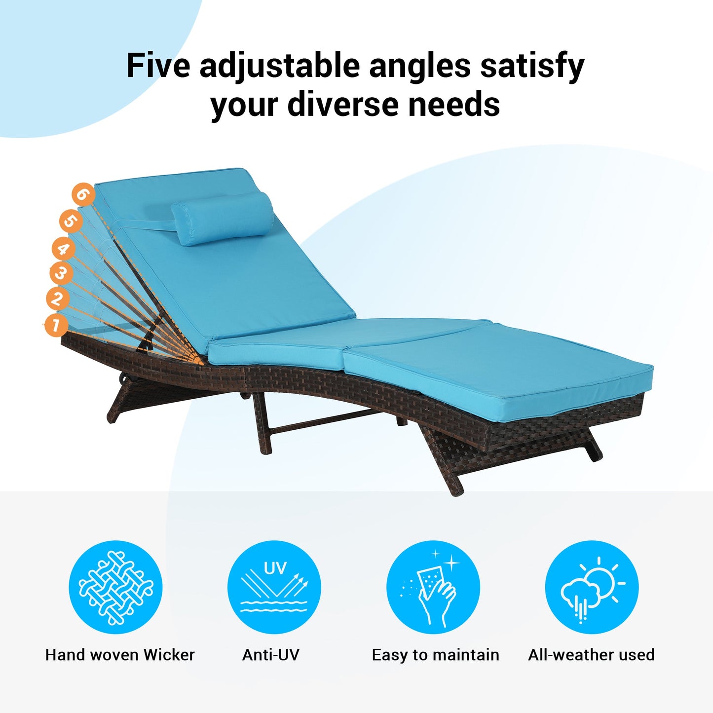 Outdoor Wicker Adjustable Reclining Lounge Chair Set – 2 Pieces