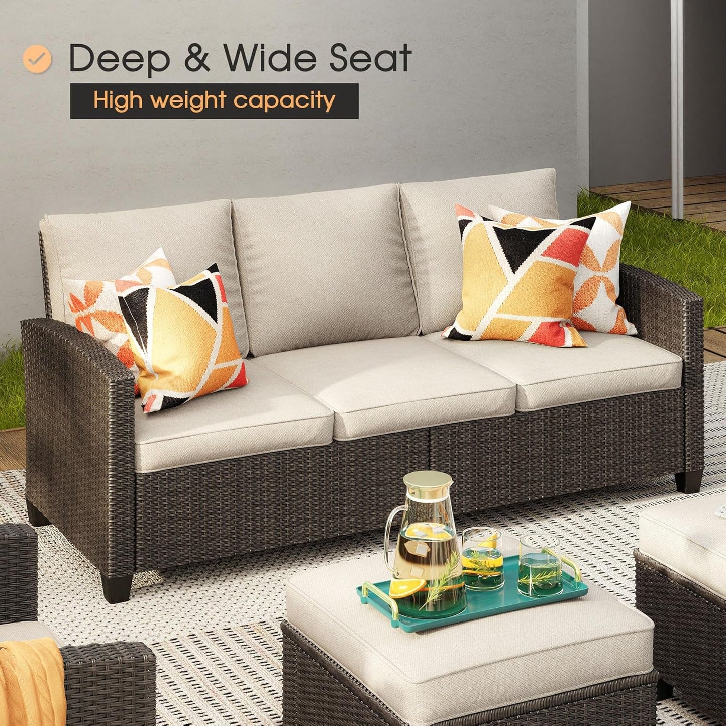 Luxurious Eight Piece Outdoor Patio Furniture Set with Firepit