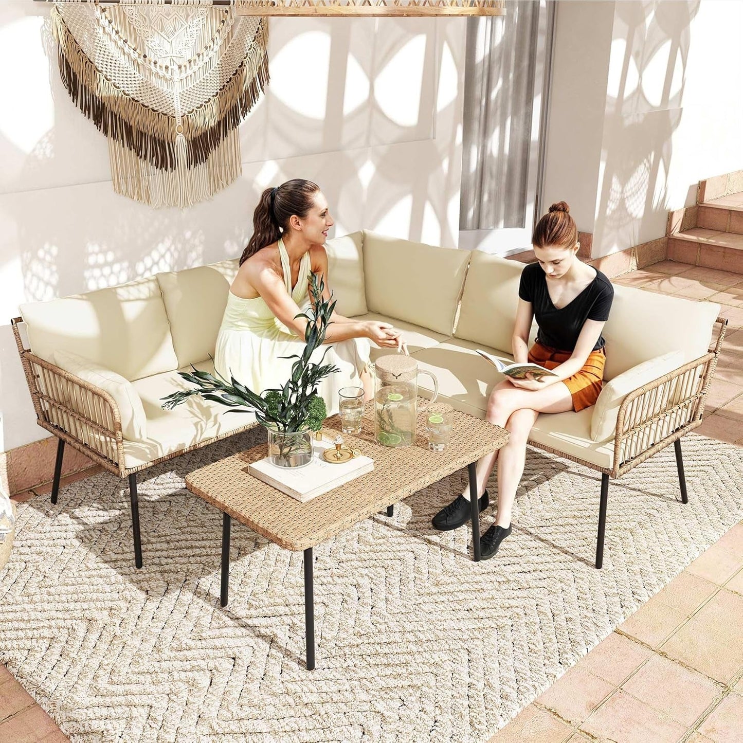 Stylish 4-Piece Outdoor Rattan Sofa Set with Memory Foam Cushions