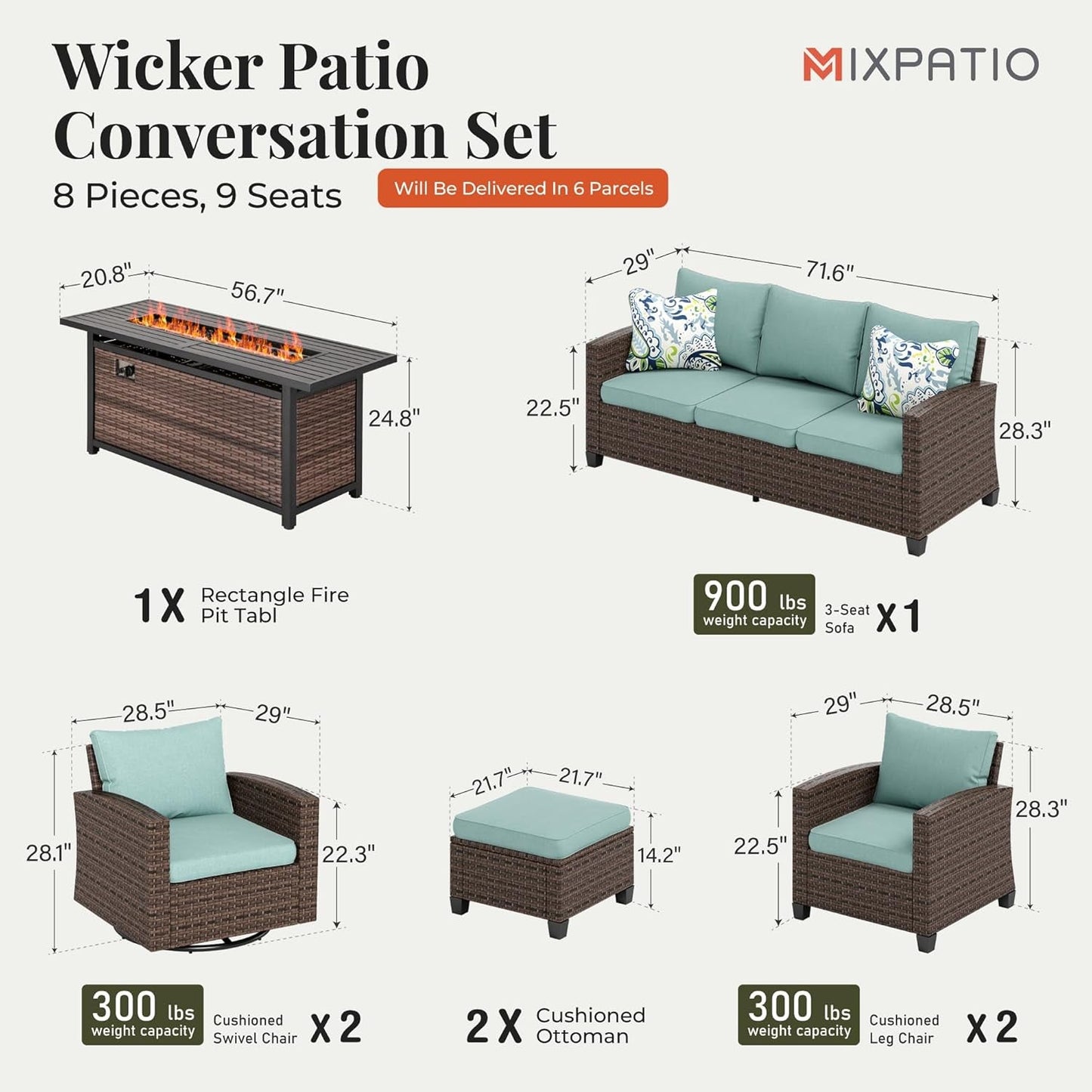 Swivel Glider Patio Furniture Set with Fire Pit