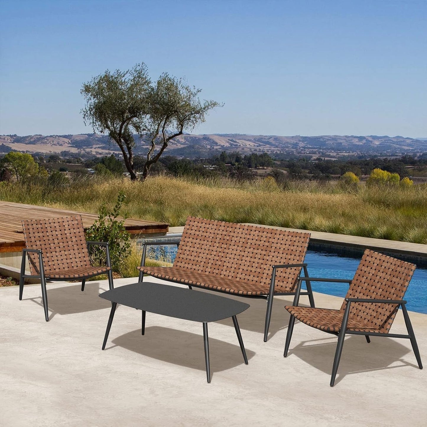 Vintage Brown Wicker 4-Piece Outdoor Furniture Set