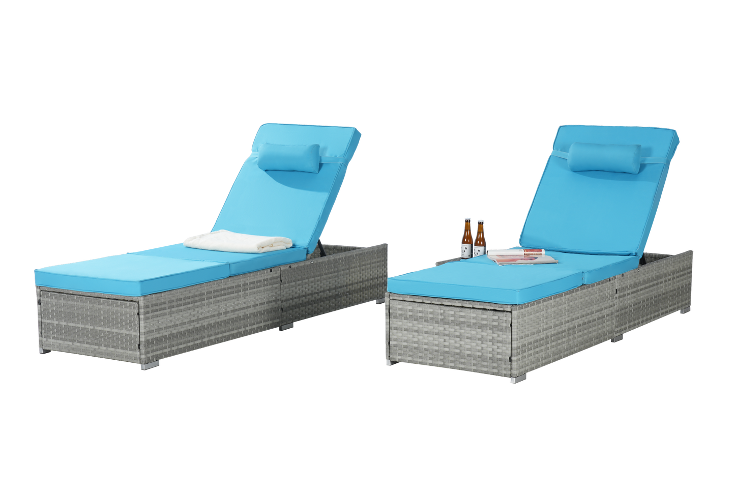 Premium Outdoor PE Rattan Adjustable Chaise Lounge Set with Table