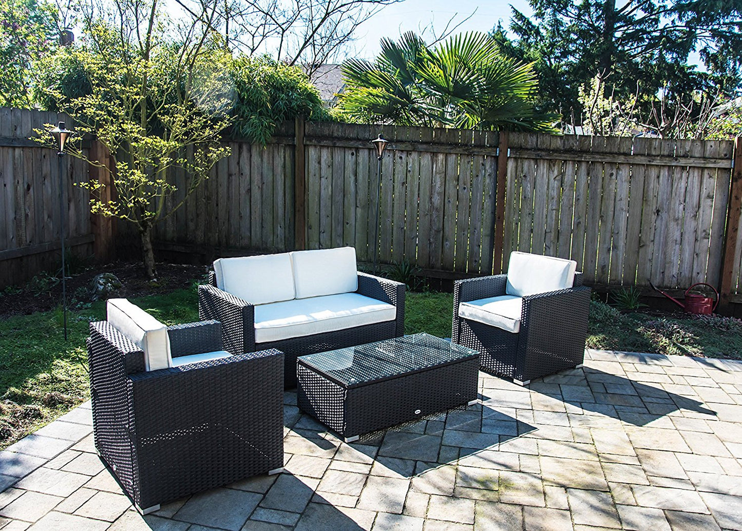 Outsunny 4-Piece Rattan Wicker Patio Sectional Sofa with Cushions