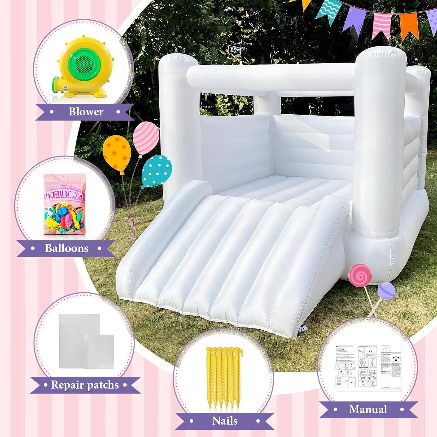 Large Inflatable White Bounce House for Kids and Adults