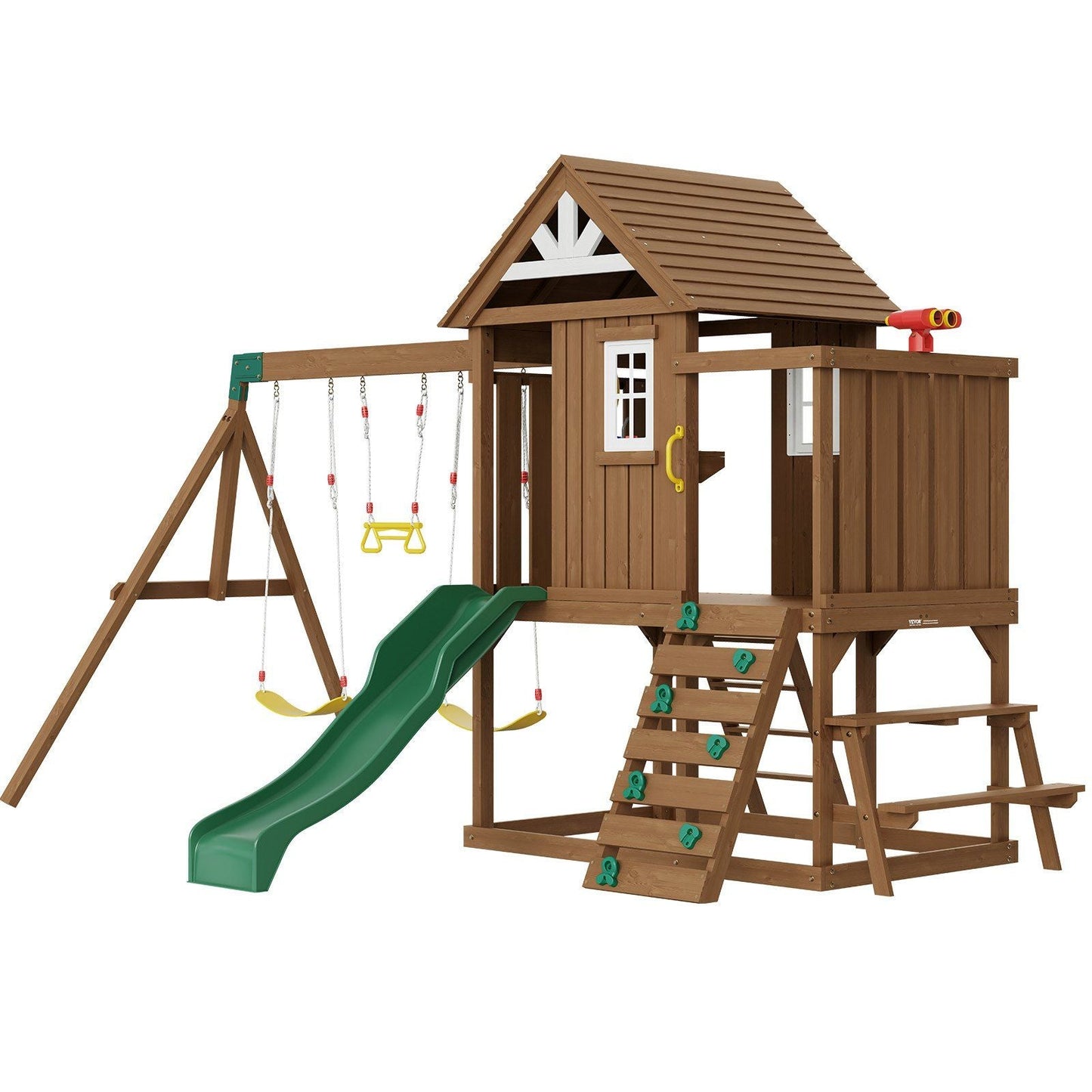 Wooden Swing Set 9 IN 1 Outdoor Playground with Slide and Fort