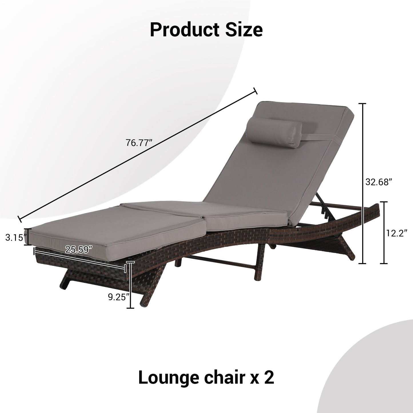 Outdoor Wicker Adjustable Reclining Lounge Chair Set – 2 Pieces