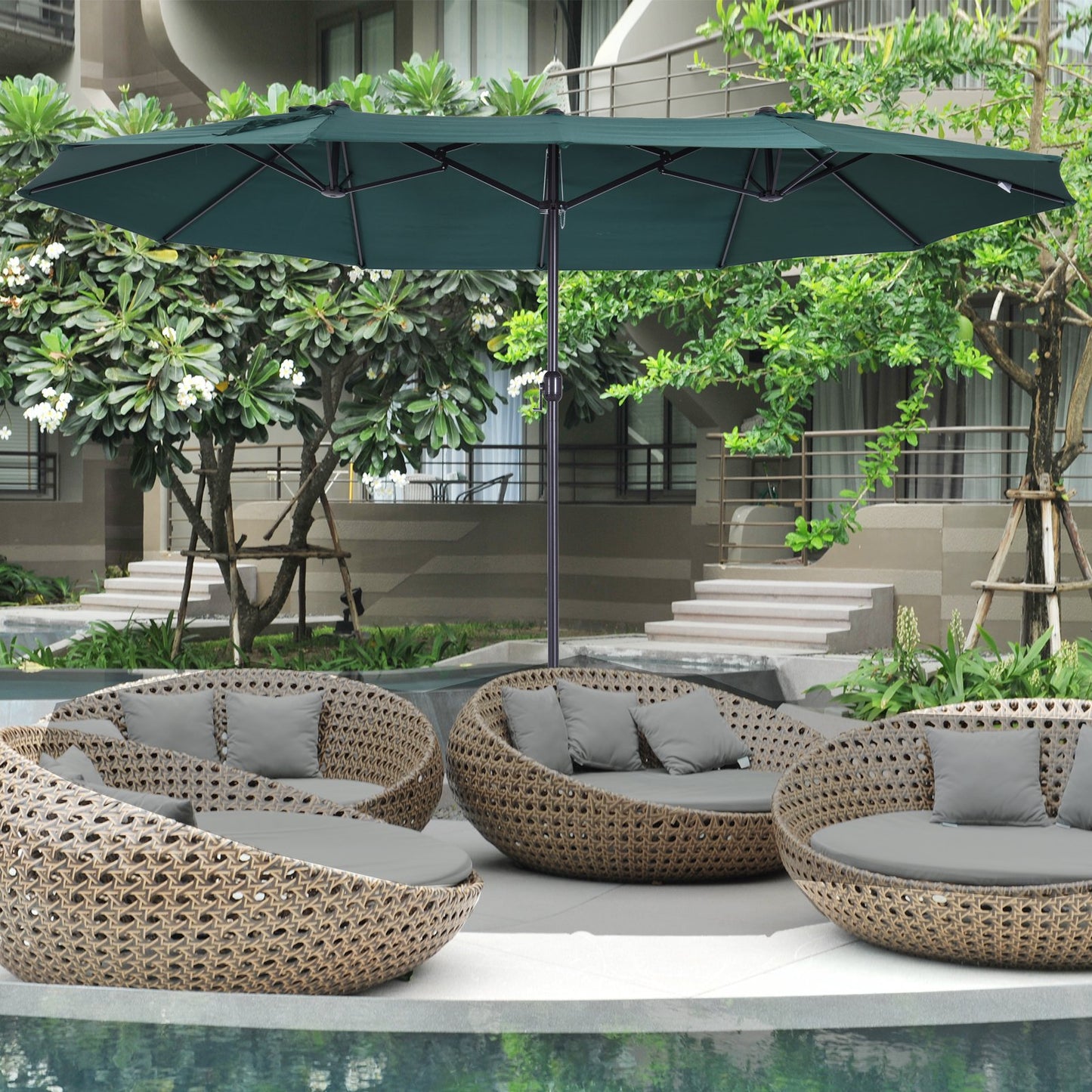 Outsunny 15' Twin Canopy Patio Umbrella