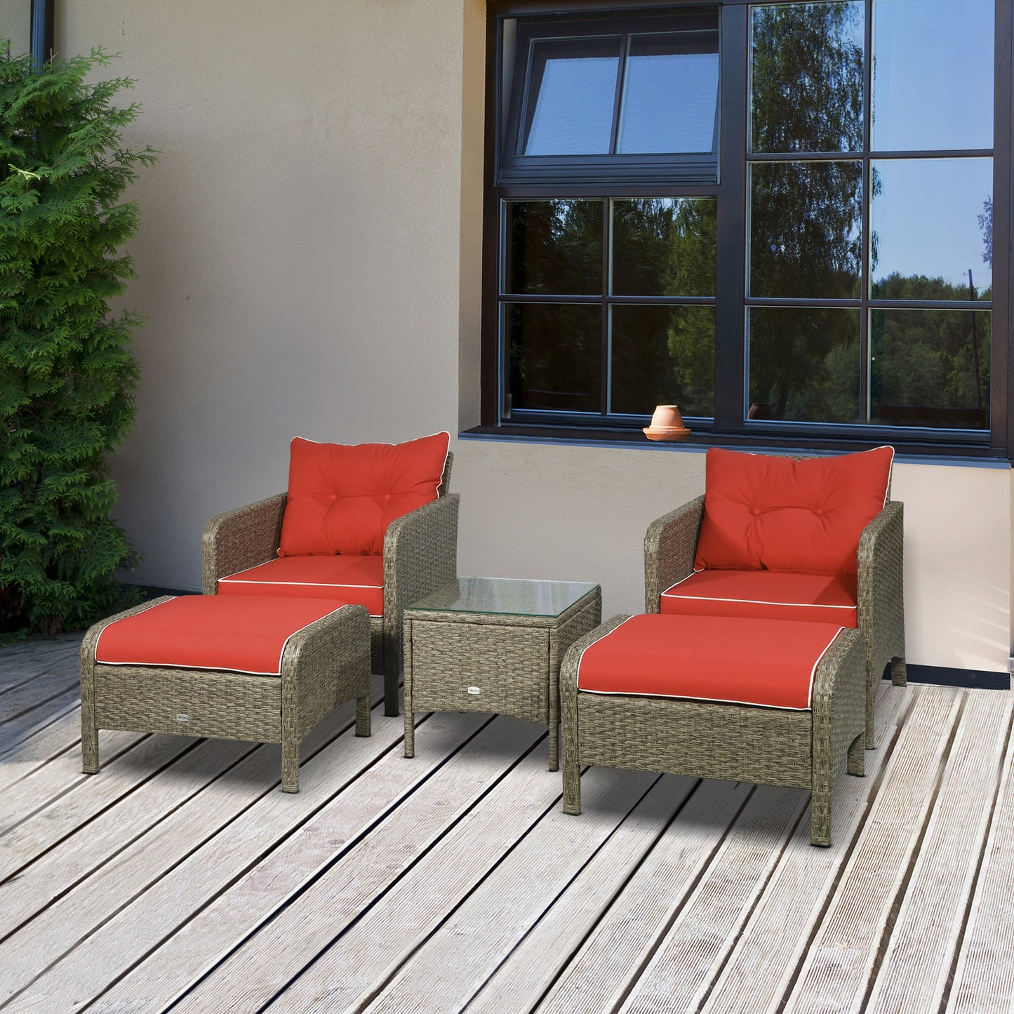 Outsunny 5pc Rattan Wicker Outdoor Patio Conversation Set