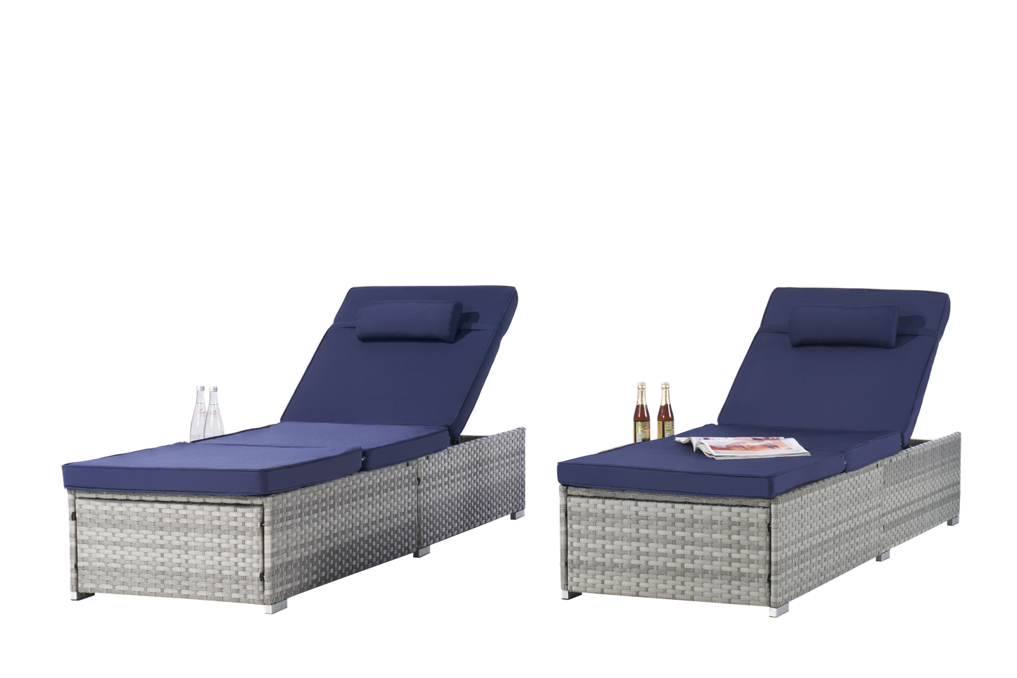 Premium Outdoor PE Rattan Adjustable Chaise Lounge Set with Table