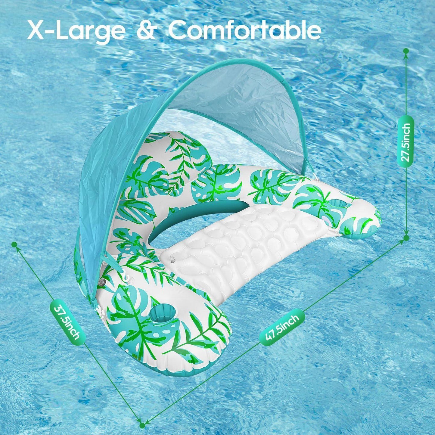 Comfortable Inflatable Pool Float with UPF 50+ Canopy
