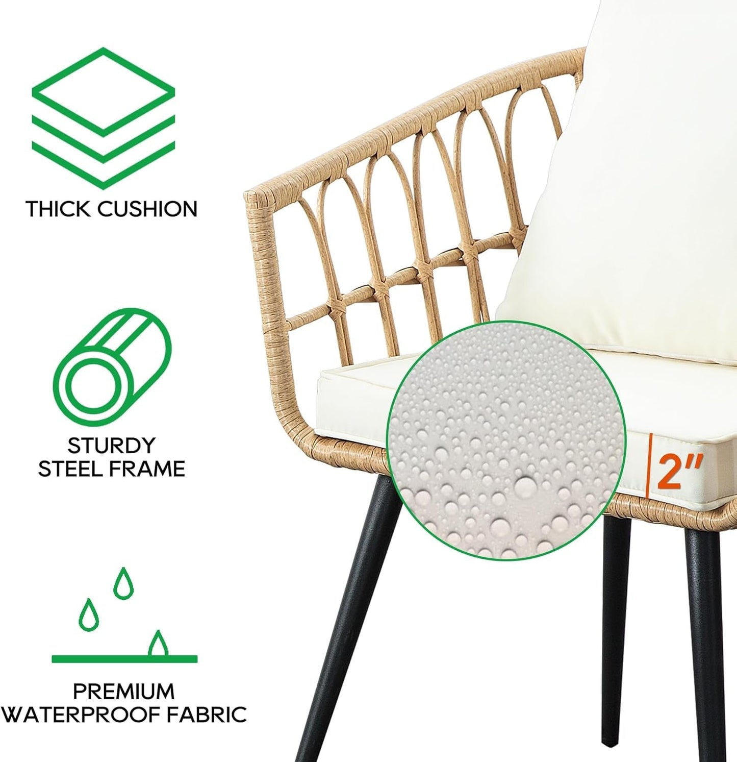 Three Piece Patio Bistro Set Outdoor Wicker Beige Rattan Table And