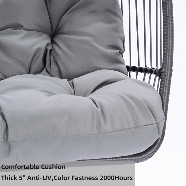 Cozy Patio Wicker Folding Hanging Chair with Cushion and Pillow