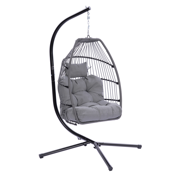 Cozy Patio Wicker Folding Hanging Chair with Cushion and Pillow