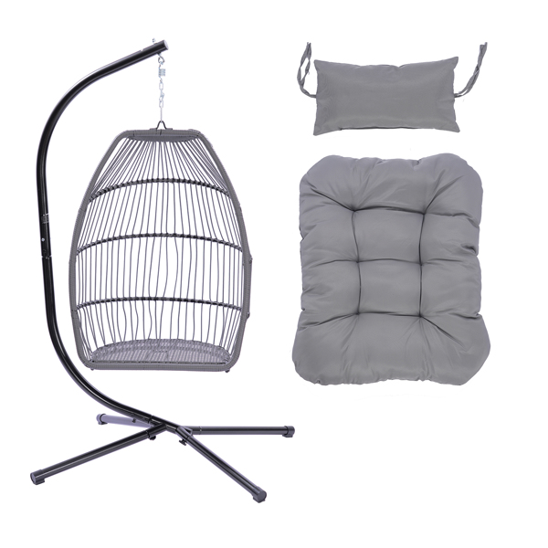Cozy Patio Wicker Folding Hanging Chair with Cushion and Pillow