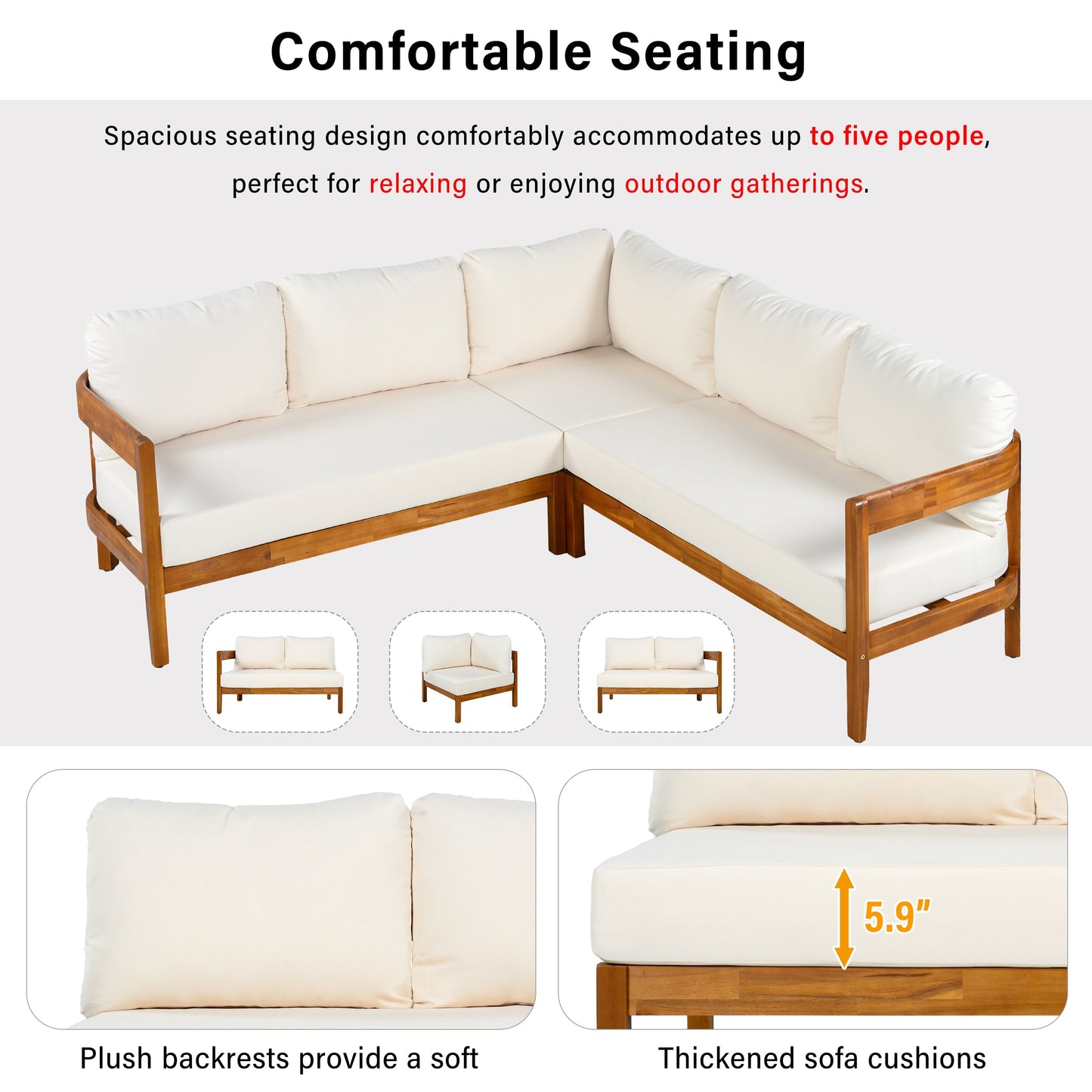 U_Style Acacia Solid Wood Patio Furniture Set