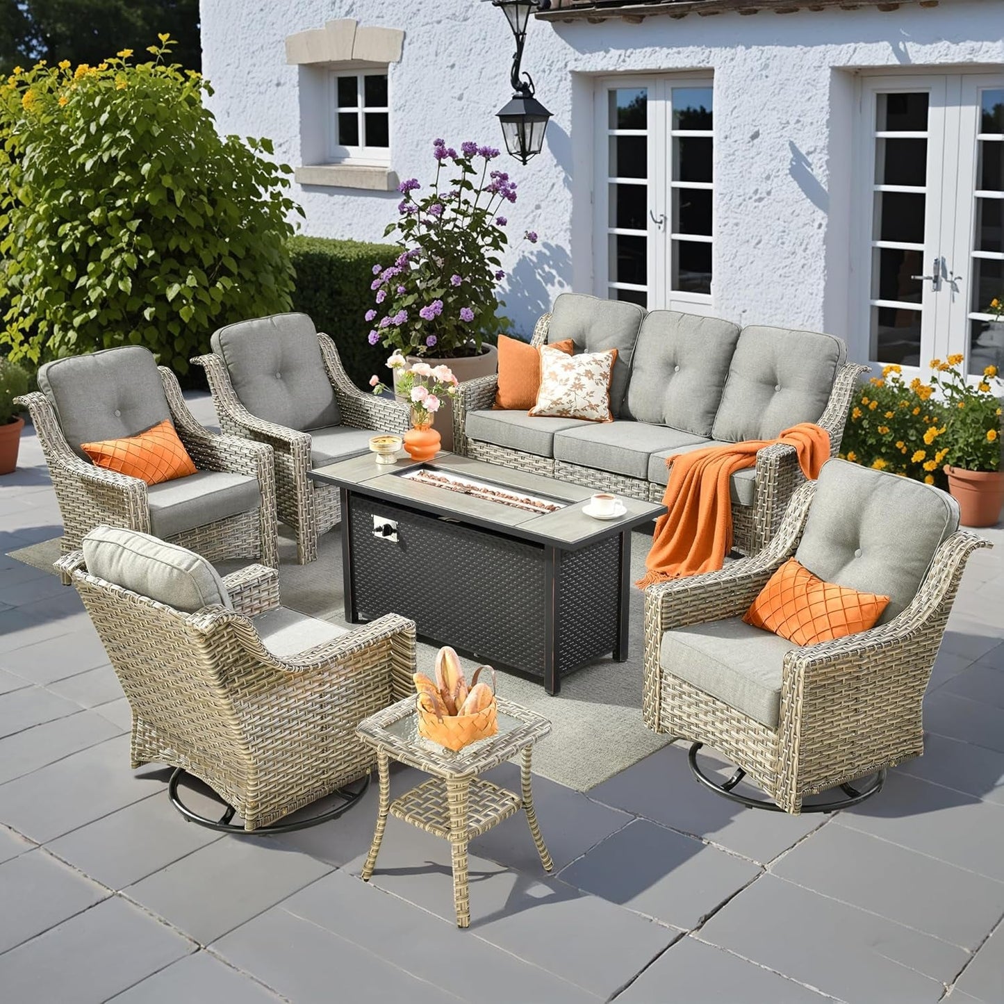 Outdoor Patio Furniture Set with Cozy Fire Pit Table