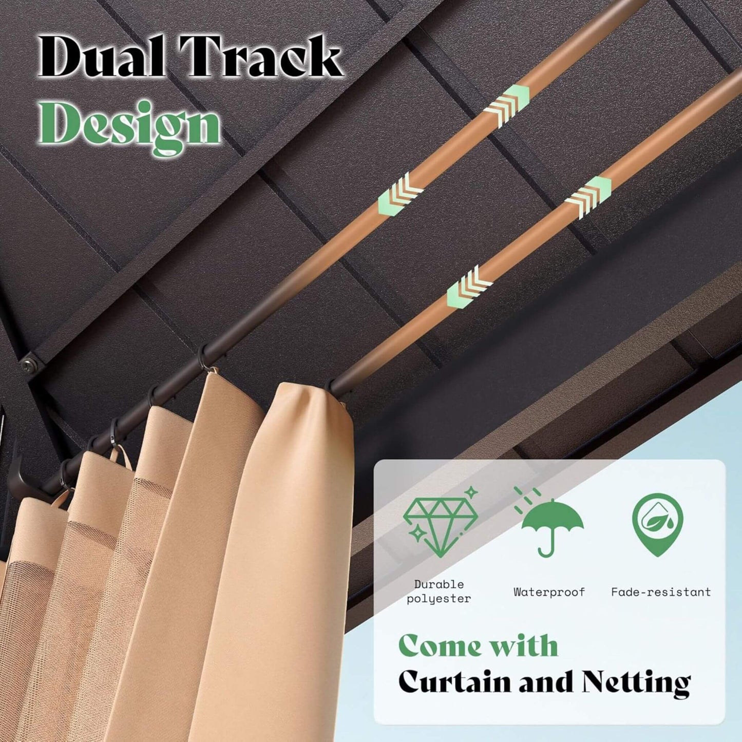 [13X15FT] Alora Double-Tier Hexagonal Metal Hardtop Patio Gazebo With Curtains (SAK84137)