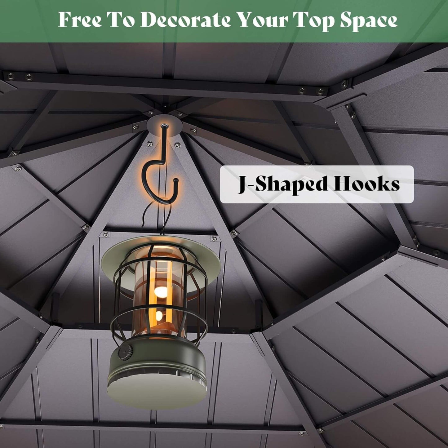 [13X15FT] Alora Double-Tier Hexagonal Metal Hardtop Patio Gazebo With Curtains (SAK84137)