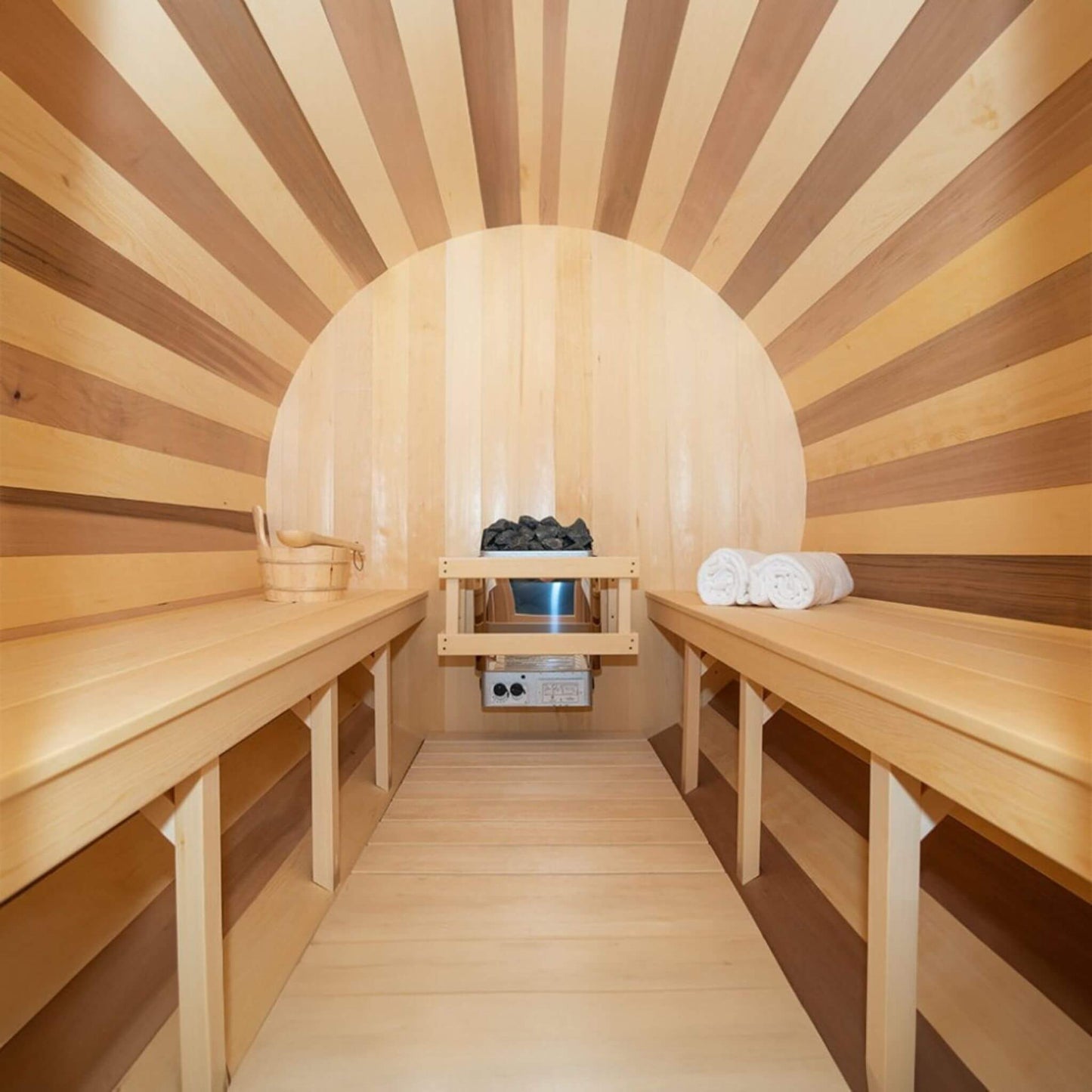 Dundalk Leisurecraft 6-Person Canadian Timber Tranquility Barrel Sauna With Front Porch [CTC2345W] (SAK96814)