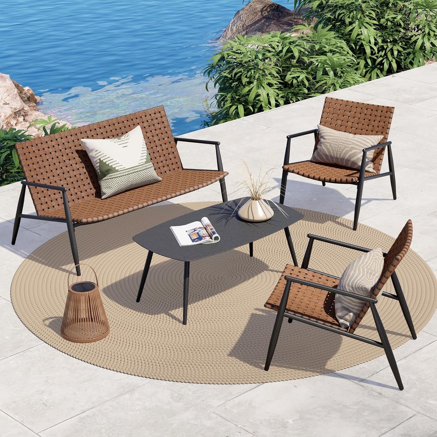 Vintage Brown Wicker 4-Piece Outdoor Furniture Set